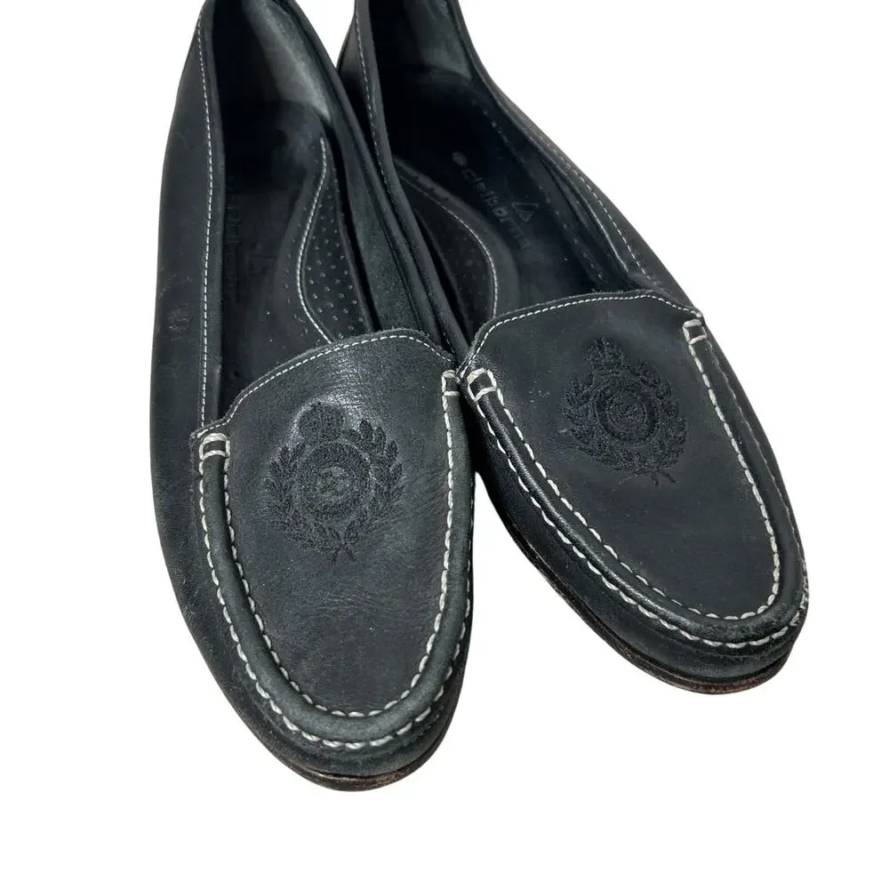 Liz Claiborne Vintage Leather Flats Womens Size 7.5N Preppy Slip On Embroidered